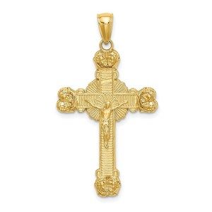 Million Charms 14K Religious Crucifix W/ Sunburst Necklace Charm Pendant